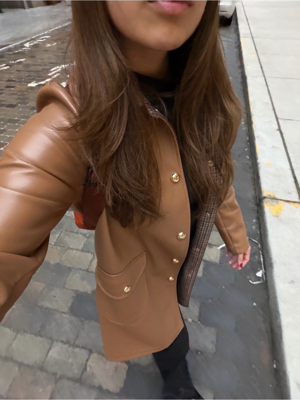 Women's Tan Button-Front Coat with Gold Hardware